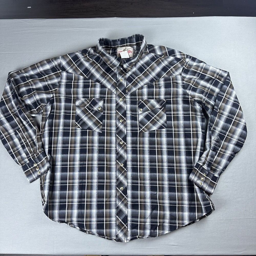 Wrangler Western Shirt Men 2XL Plaid American Cowboy Pearl Snap Long Sleeve VTG